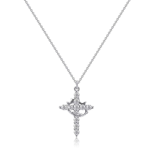 Cross Pendant Necklace with Zircon Pave Crown Detail — Best Faith-Based Gift
