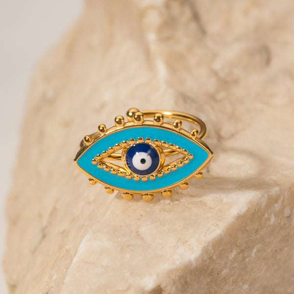 18K Gold Evil Eye Ring — Best Stackable Ring