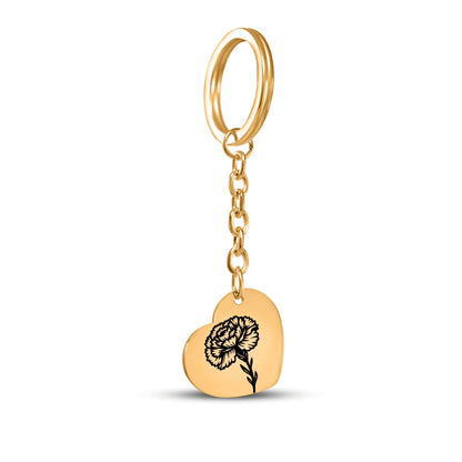 Birth Flower Heart Keychain