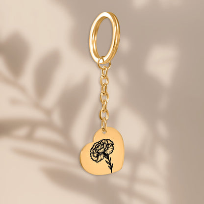 Birth Flower Heart Keychain