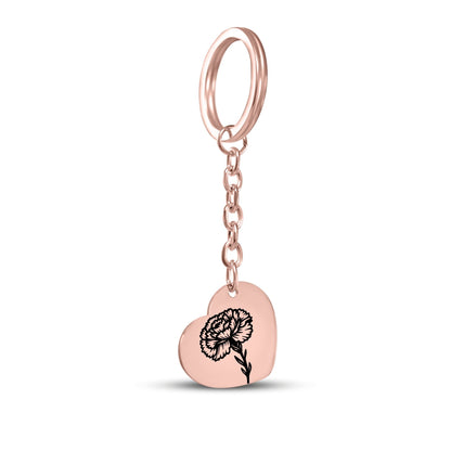 Birth Flower Heart Keychain