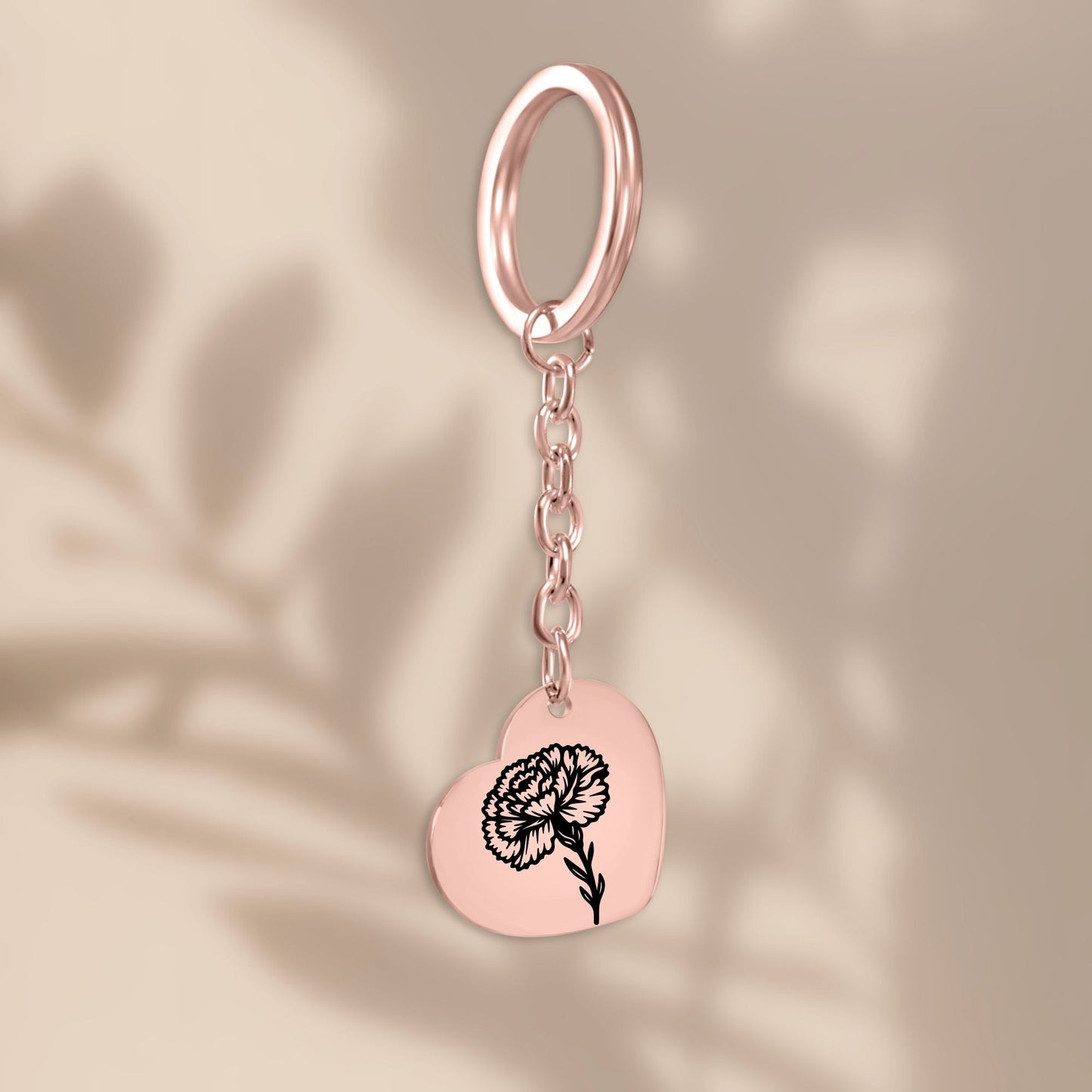 Birth Flower Heart Keychain