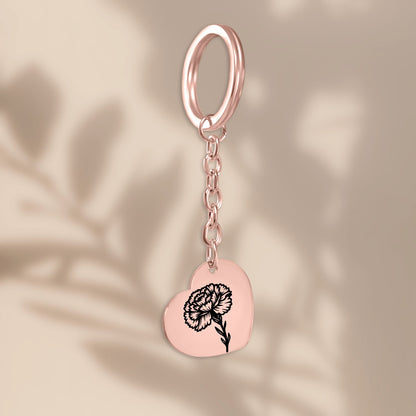 Birth Flower Heart Keychain