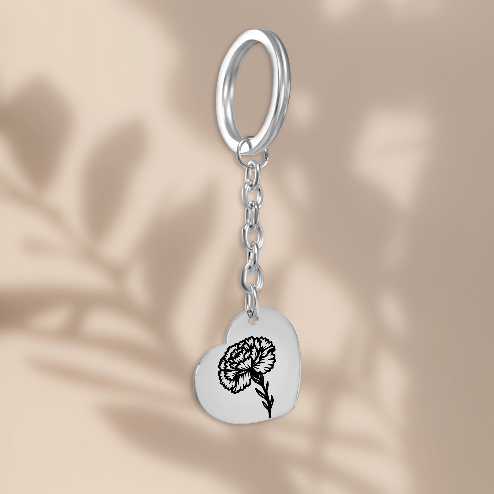 Birth Flower Heart Keychain