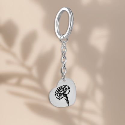 Birth Flower Heart Keychain