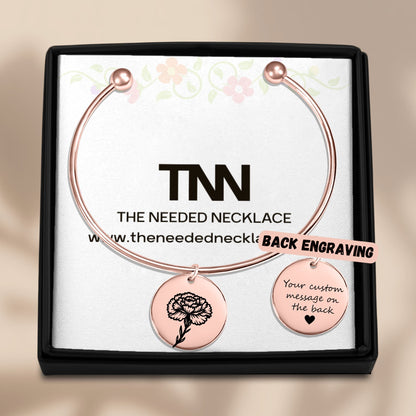 Personalized Birth Flower Bangle Bracelet