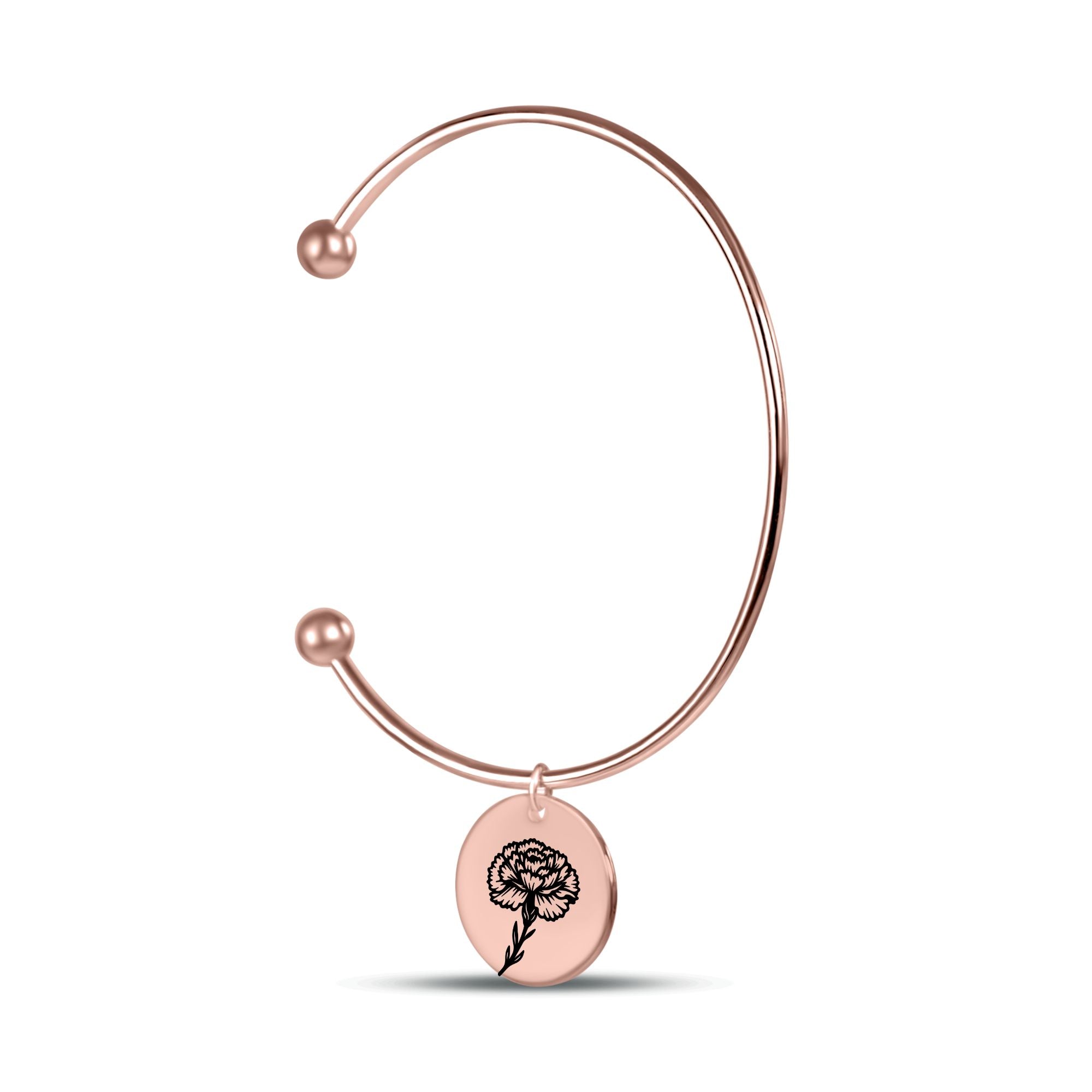 Personalized Birth Flower Bangle Bracelet