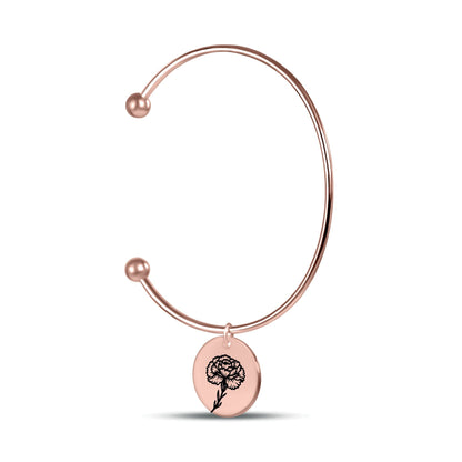 Personalized Birth Flower Bangle Bracelet
