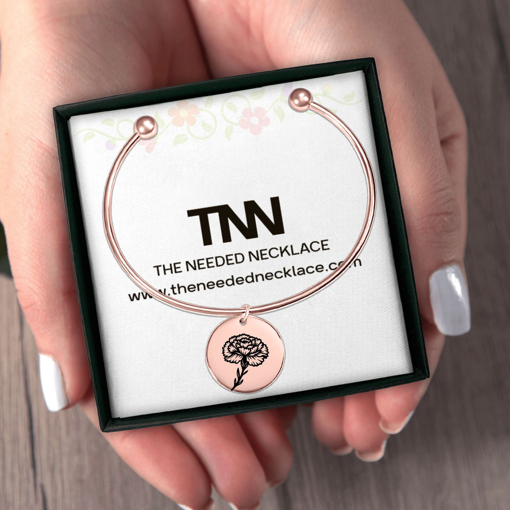 Personalized Birth Flower Bangle Bracelet