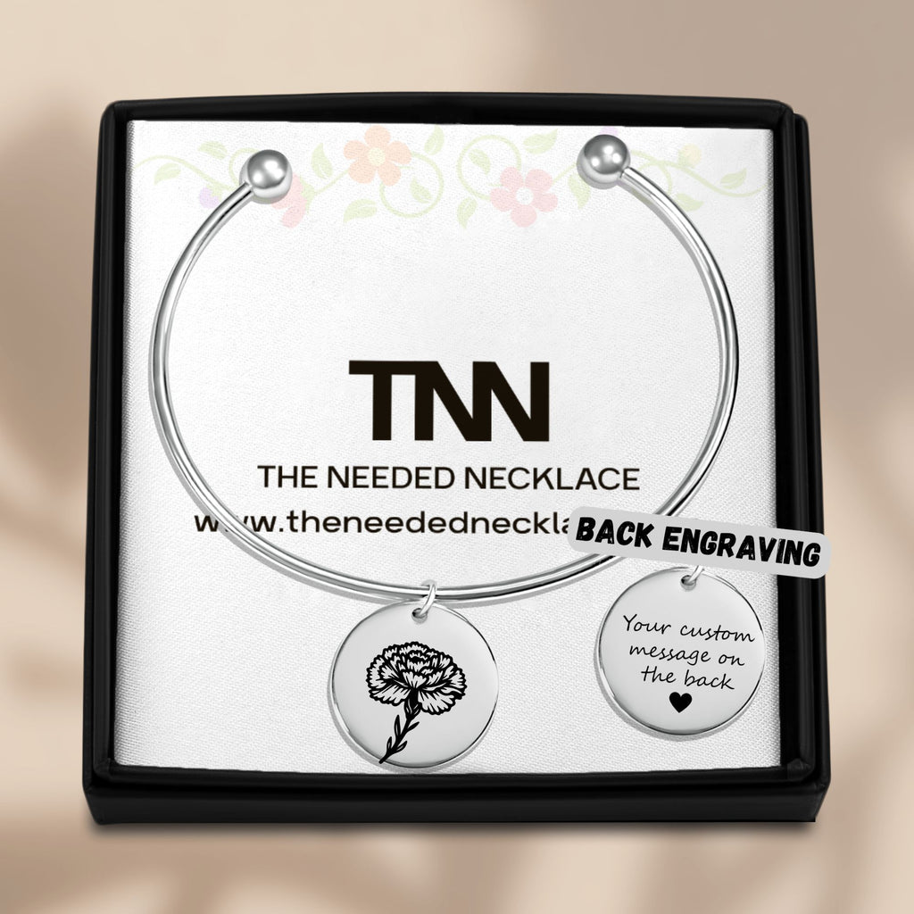 Personalized Birth Flower Bangle Bracelet