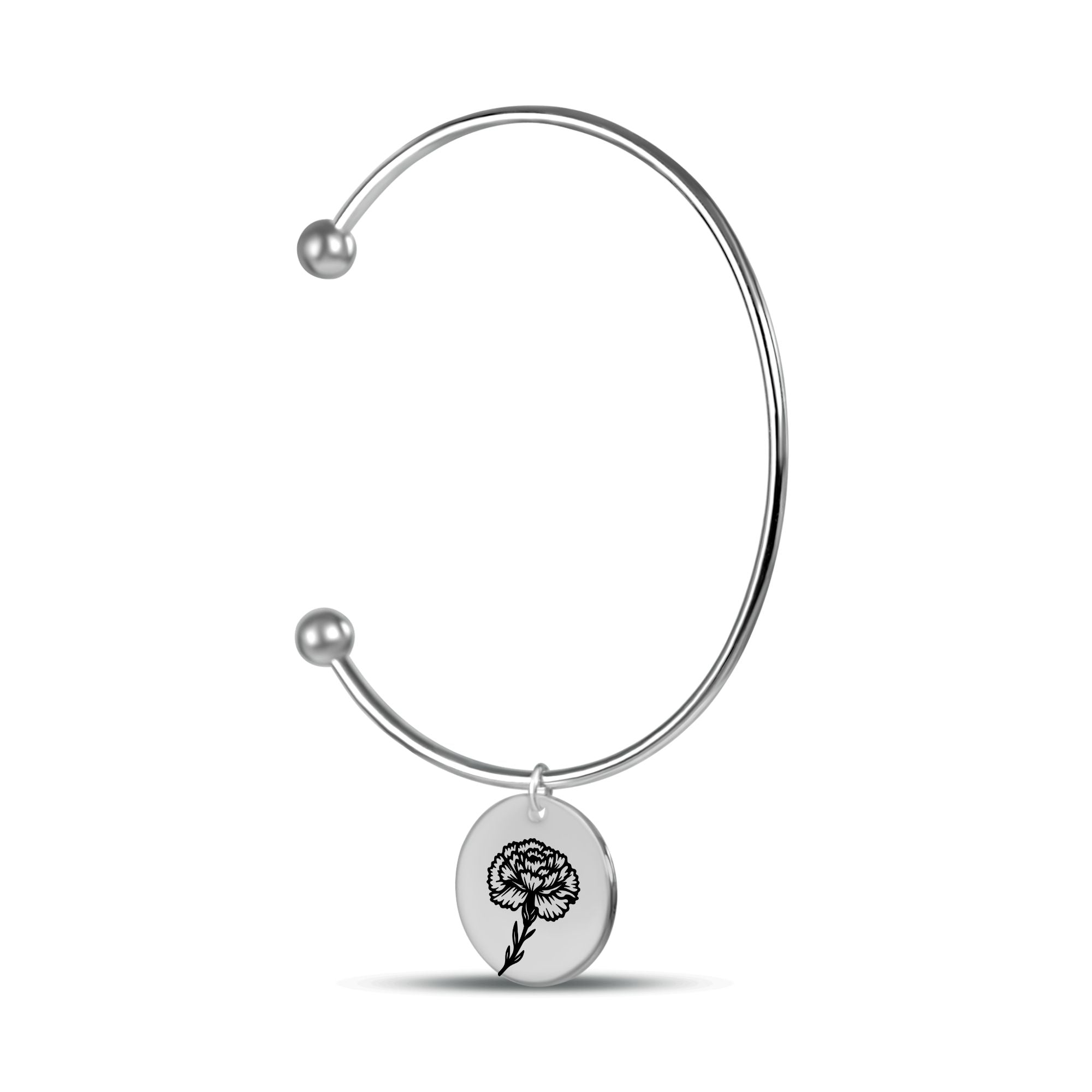 Personalized Birth Flower Bangle Bracelet