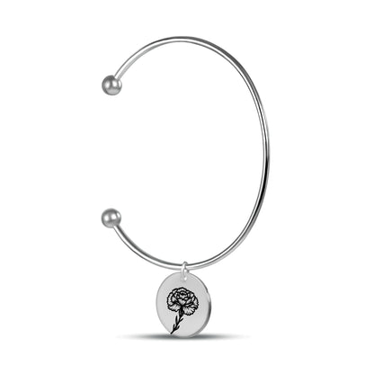 Personalized Birth Flower Bangle Bracelet