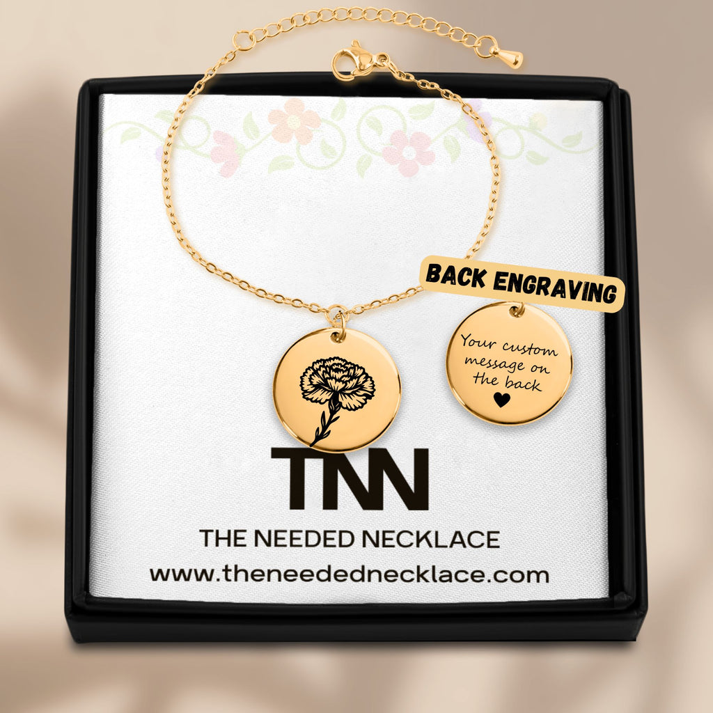 Personalized Birth Flower Coin Bracelet