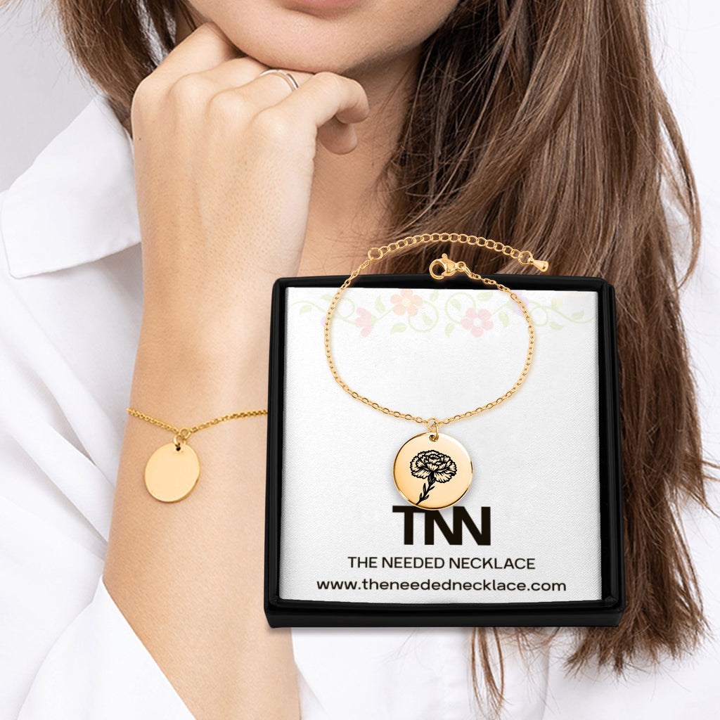 Personalized Birth Flower Coin Bracelet