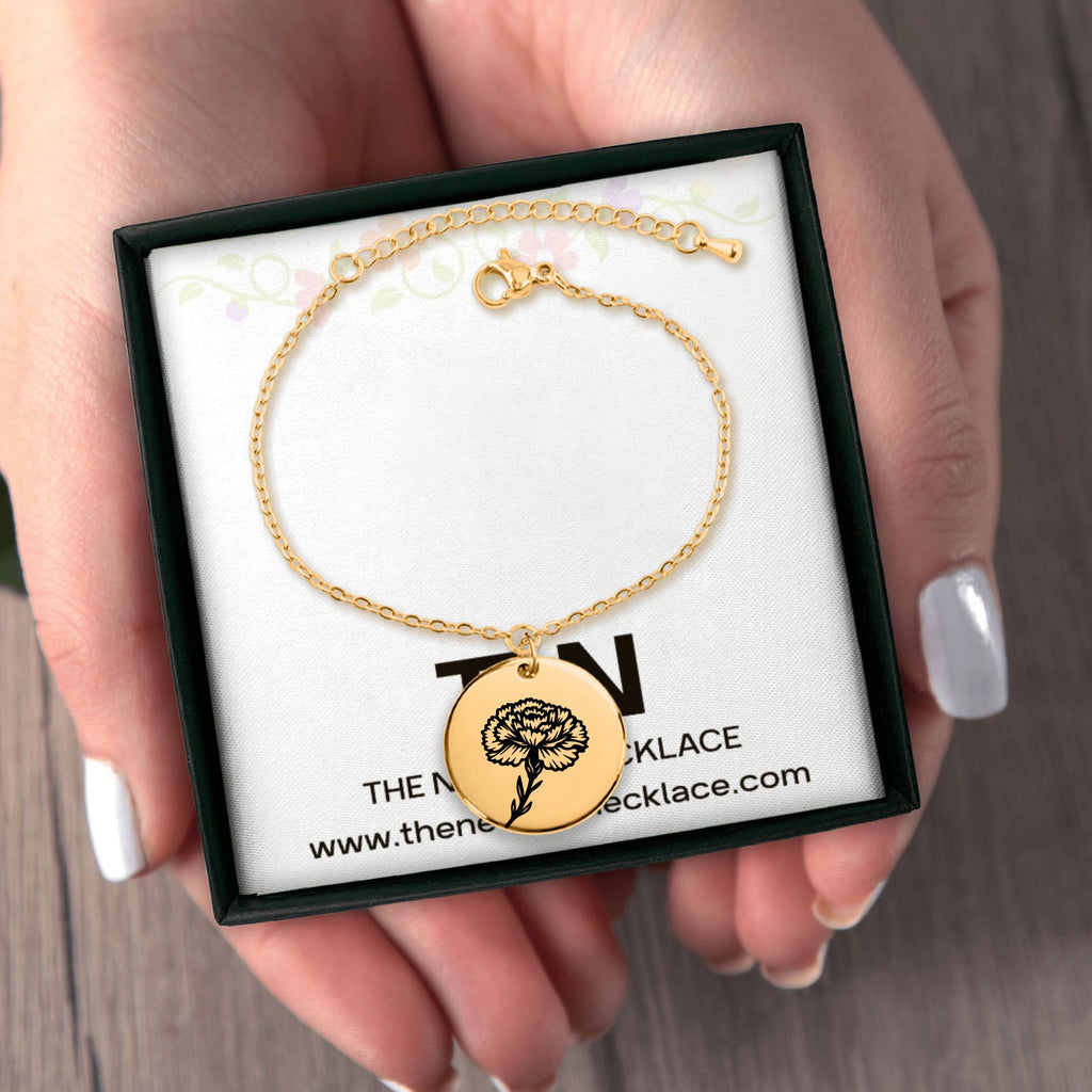 Personalized Birth Flower Coin Bracelet