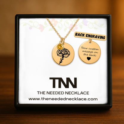 Birth Flower Necklace with Birthstone - Fine Link Coin Necklace