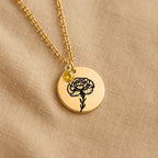 Birth Flower Necklace with Birthstone - Fine Link Coin Necklace