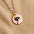 Birth Flower Necklace with Birthstone - Fine Link Coin Necklace