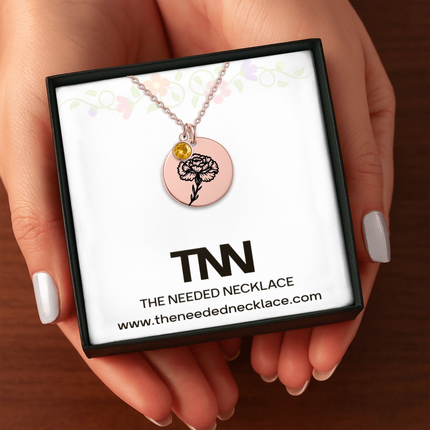 Birth Flower Necklace with Birthstone - Fine Link Coin Necklace