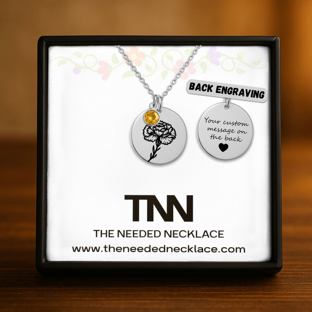 Birth Flower Necklace with Birthstone - Fine Link Coin Necklace