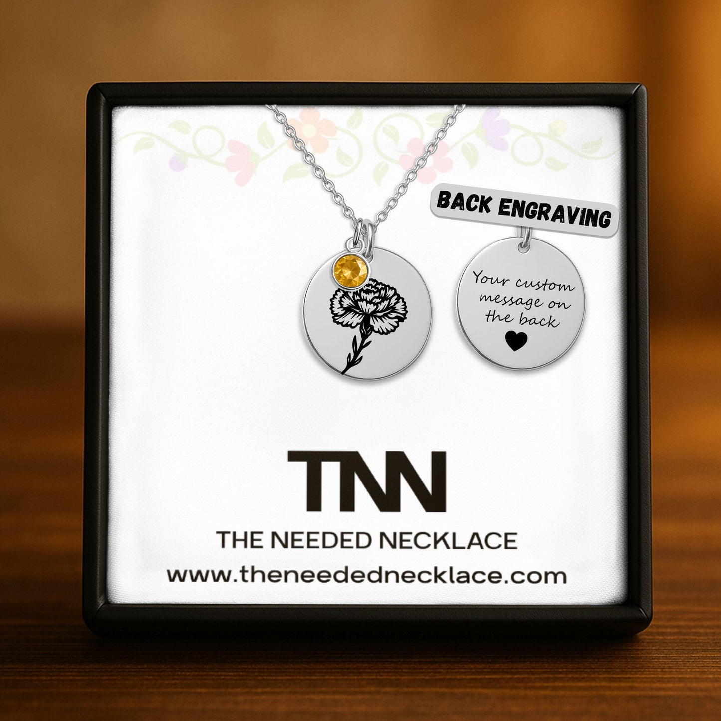 Birth Flower Necklace with Birthstone - Fine Link Coin Necklace