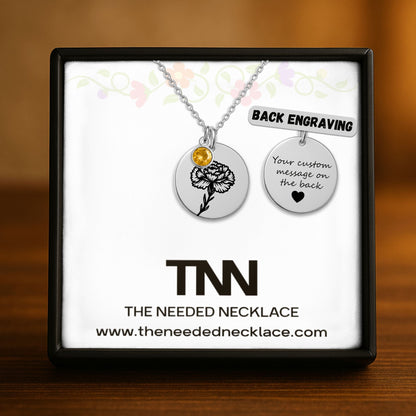Birth Flower Necklace with Birthstone - Fine Link Coin Necklace