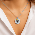 Birth Flower Necklace with Birthstone - Fine Link Coin Necklace
