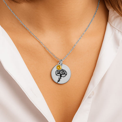 Birth Flower Necklace with Birthstone - Fine Link Coin Necklace