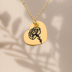 Birth Flower Necklace with Birthstone - Fine Link Heart Necklace