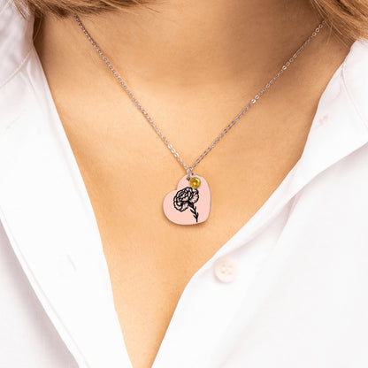 Birth Flower Necklace with Birthstone - Fine Link Heart Necklace