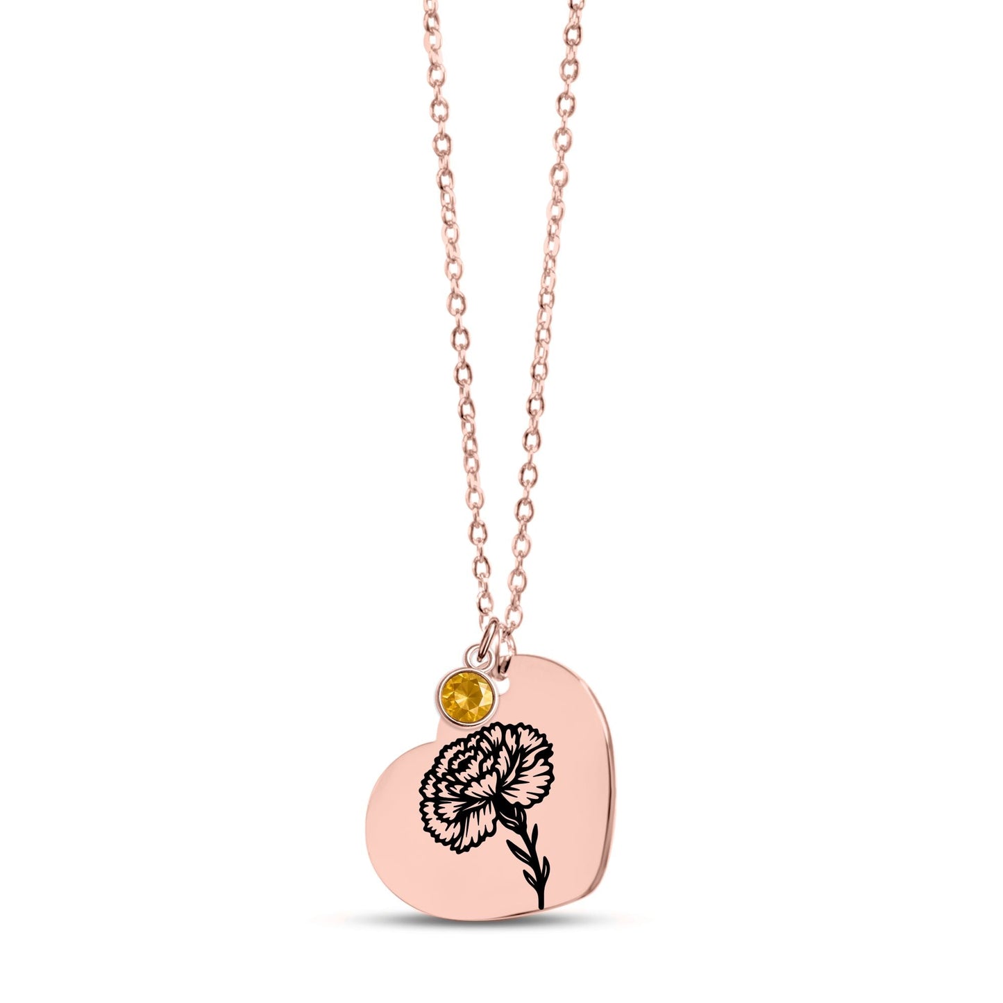 Birth Flower Necklace with Birthstone - Fine Link Heart Necklace