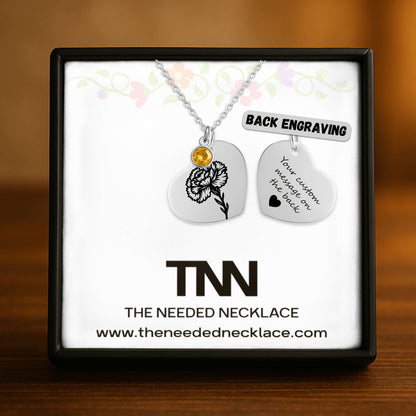 Birth Flower Necklace with Birthstone - Fine Link Heart Necklace