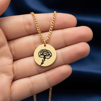 Birth Flower Cuban Link Coin Necklace