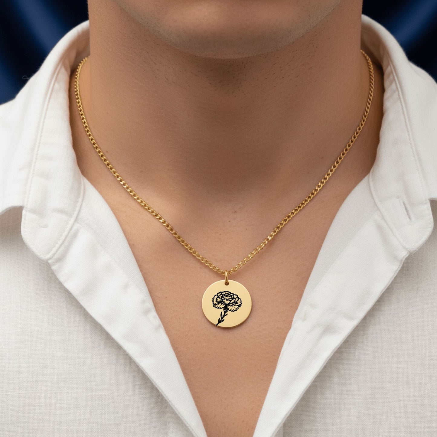 Birth Flower Cuban Link Coin Necklace