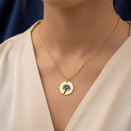 Birth Flower Cuban Link Coin Necklace