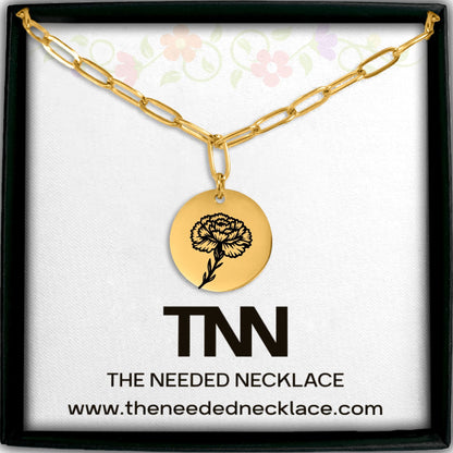 Birth Flower Paperclip Coin Necklace