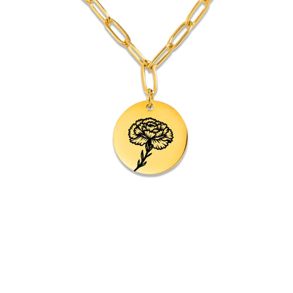 Birth Flower Paperclip Coin Necklace