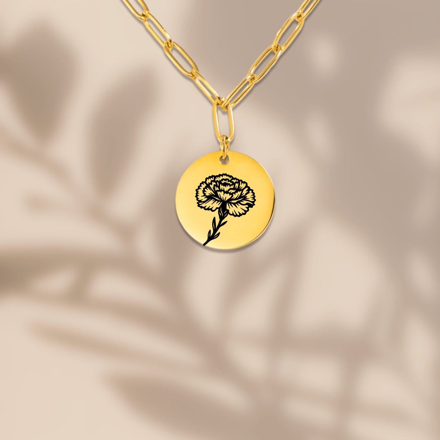 Birth Flower Paperclip Coin Necklace
