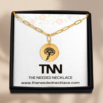 Birth Flower Paperclip Coin Necklace
