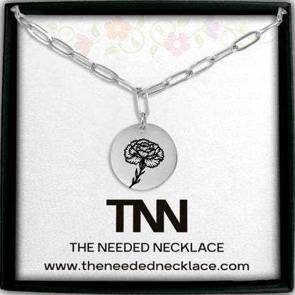 Birth Flower Paperclip Coin Necklace