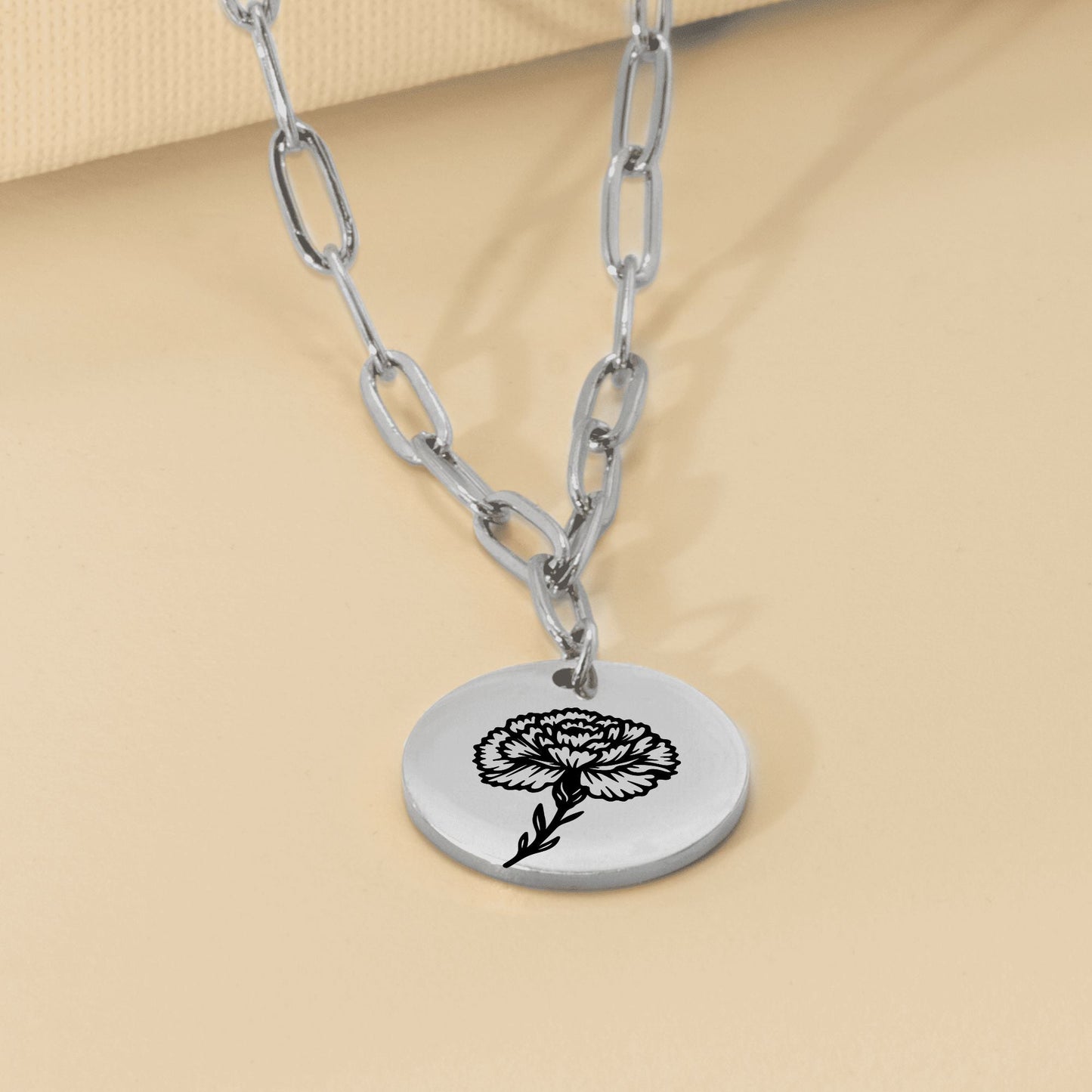 Birth Flower Paperclip Coin Necklace