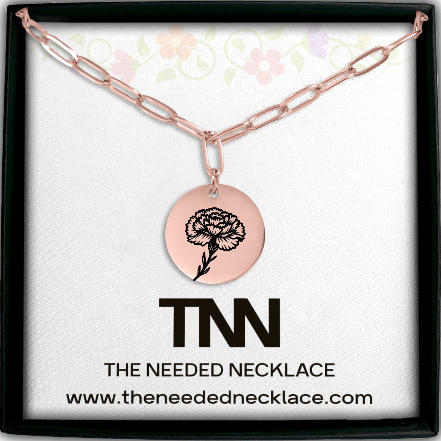Birth Flower Paperclip Coin Necklace