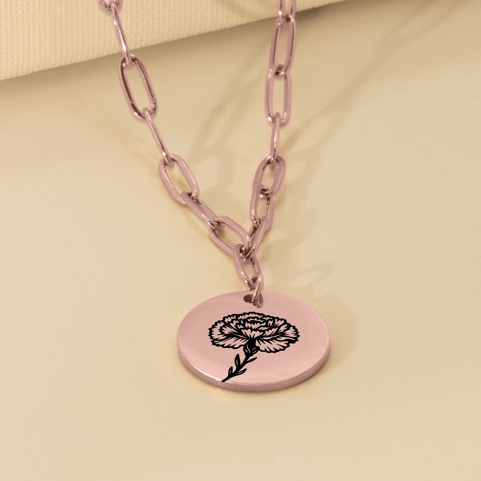 Birth Flower Paperclip Coin Necklace