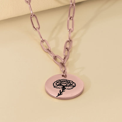 Birth Flower Paperclip Coin Necklace