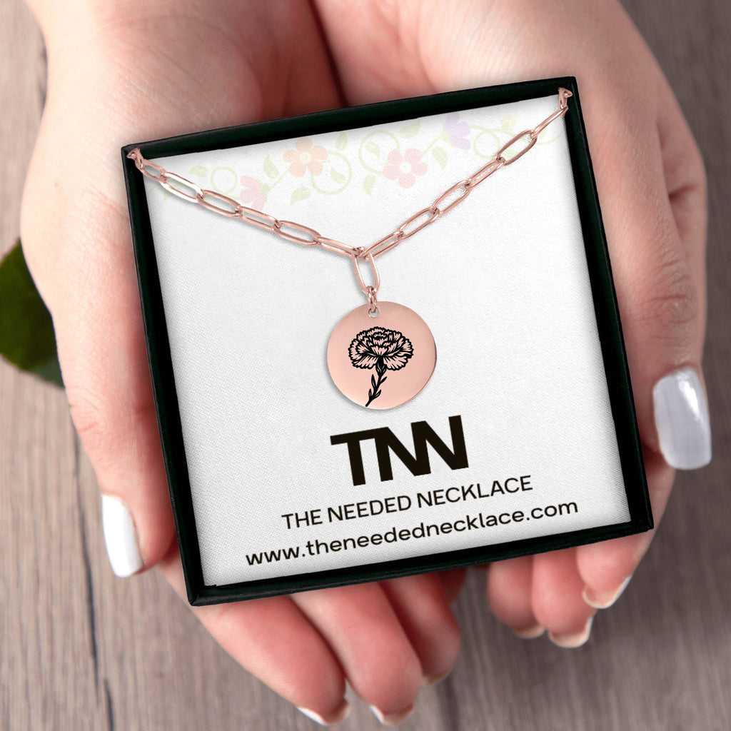 Birth Flower Paperclip Coin Necklace