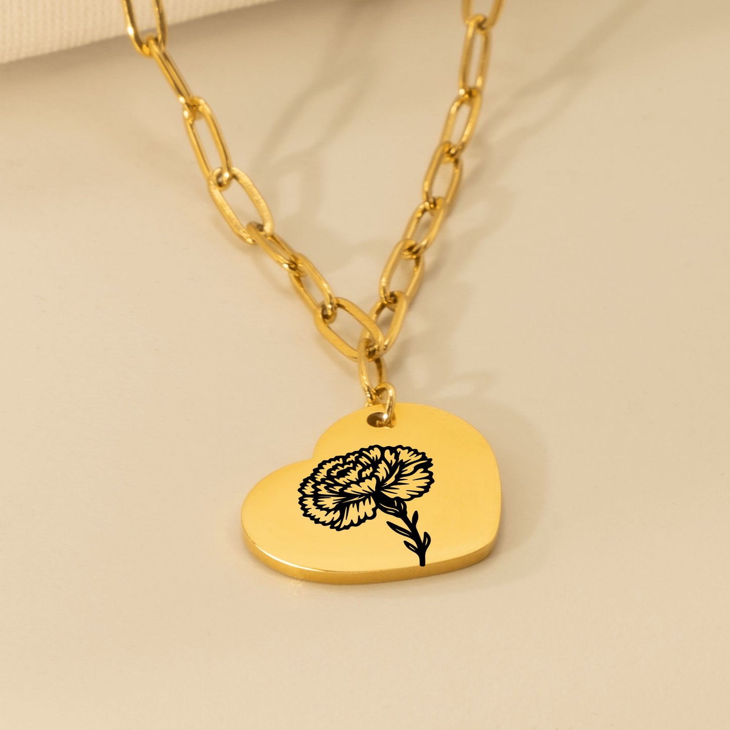 Birth Flower Paperclip Heart Necklace