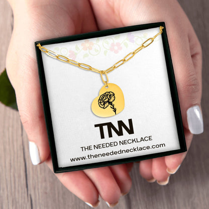 Birth Flower Paperclip Heart Necklace