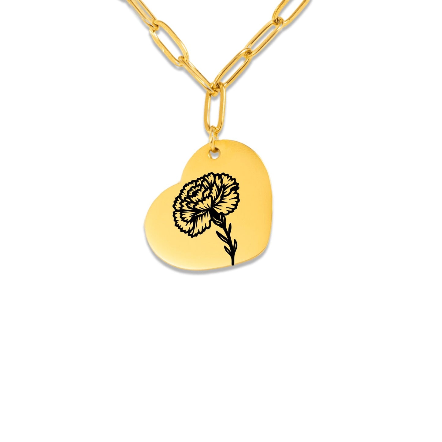 Birth Flower Paperclip Heart Necklace