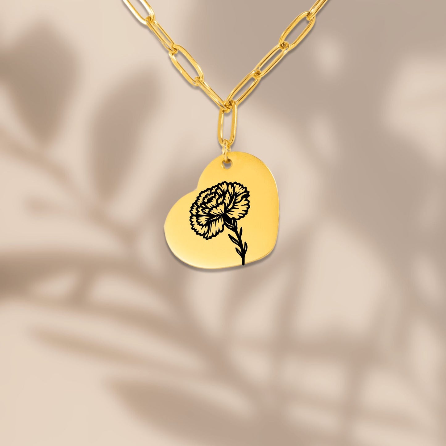 Birth Flower Paperclip Heart Necklace
