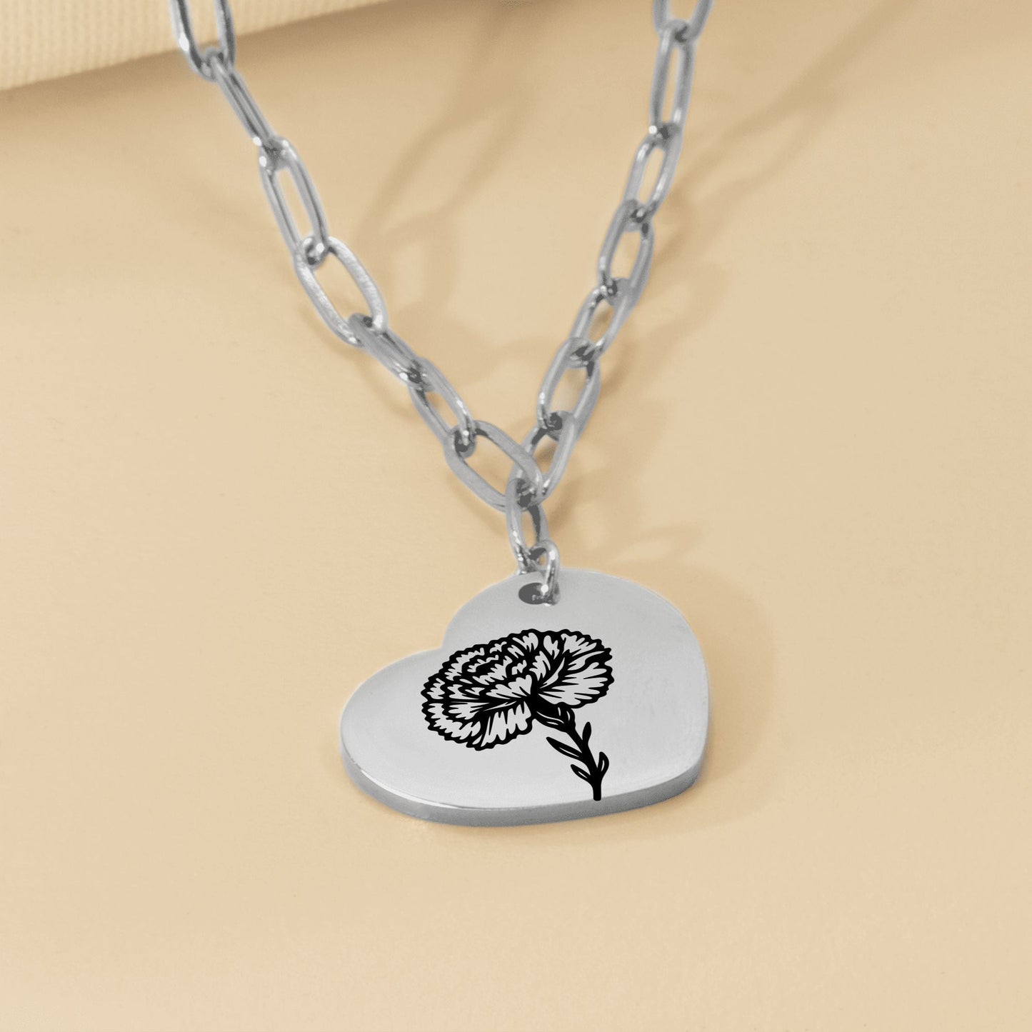 Birth Flower Paperclip Heart Necklace